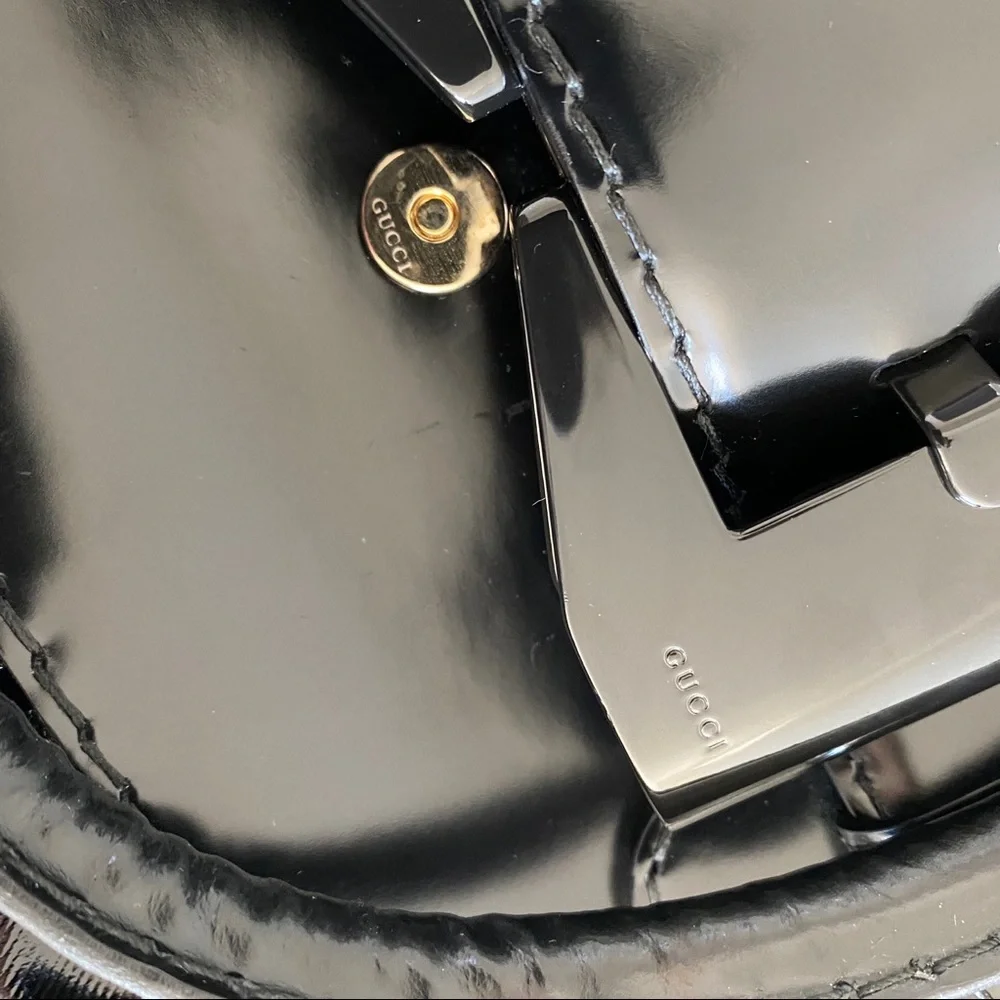 GUCCI Black Patent leather buckle bow Large Tote Bag